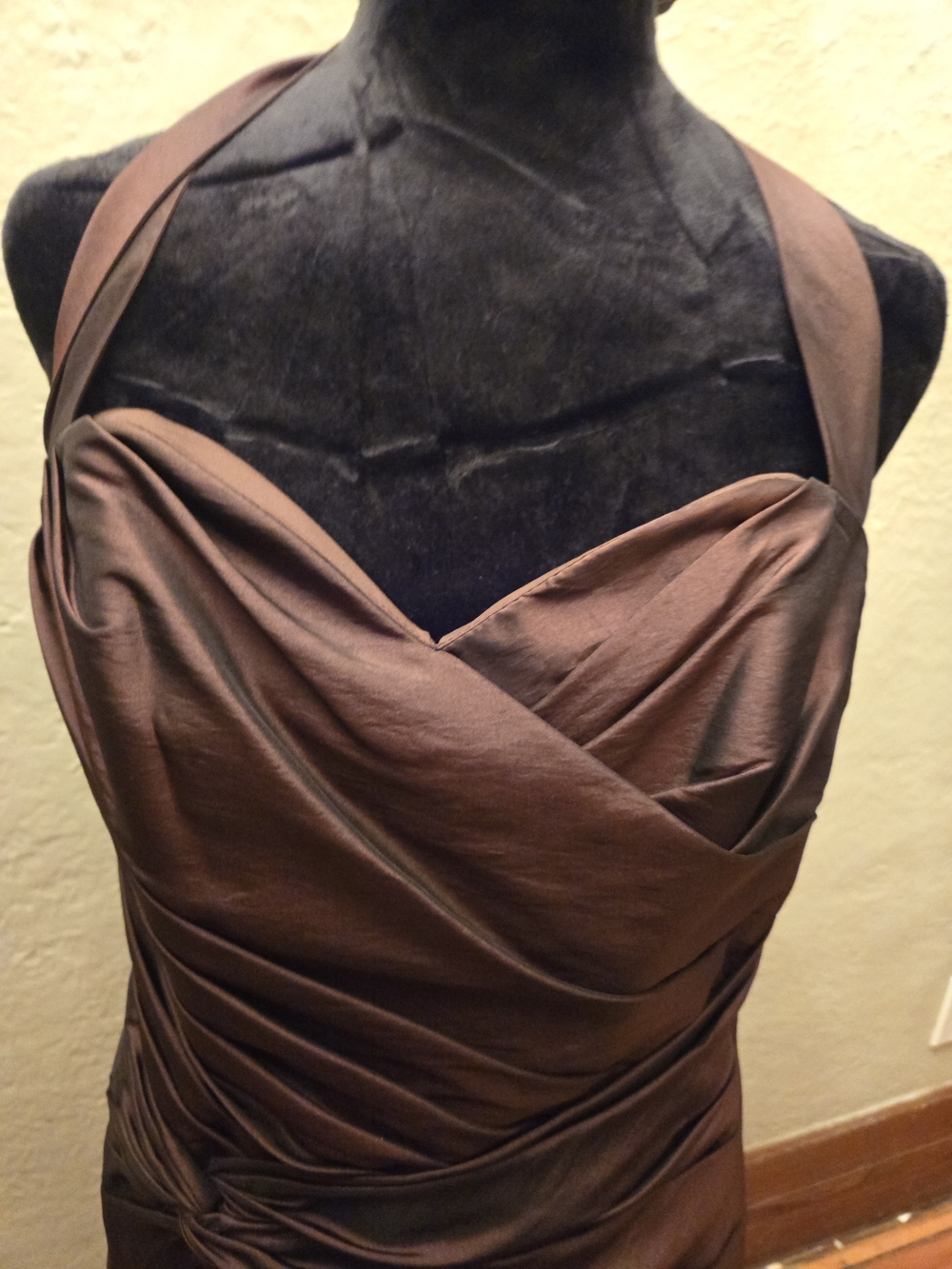 Impression Bridal Chocolate Brown Ruched Cocktail Dress Size 12 - Picture 2 of 7